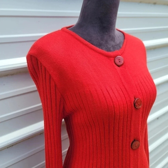 Jessica Howard Red Sweater Midi Dress Long Sleeves Front Buttoned Pockets Knit L - Picture 5 of 16